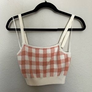 Plaid Pastel Pink and Cream Crop Top